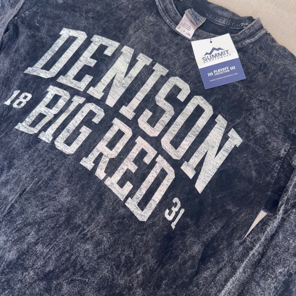 DENISON UNIVERSITY BIG RED 1831 Acid Wash Long Sleeve Shirt Small NWT